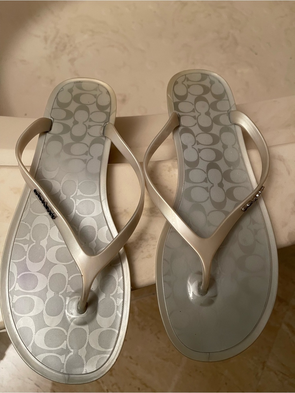 Coach Silver Lyra Logo Jelly Flip Flop Sandals